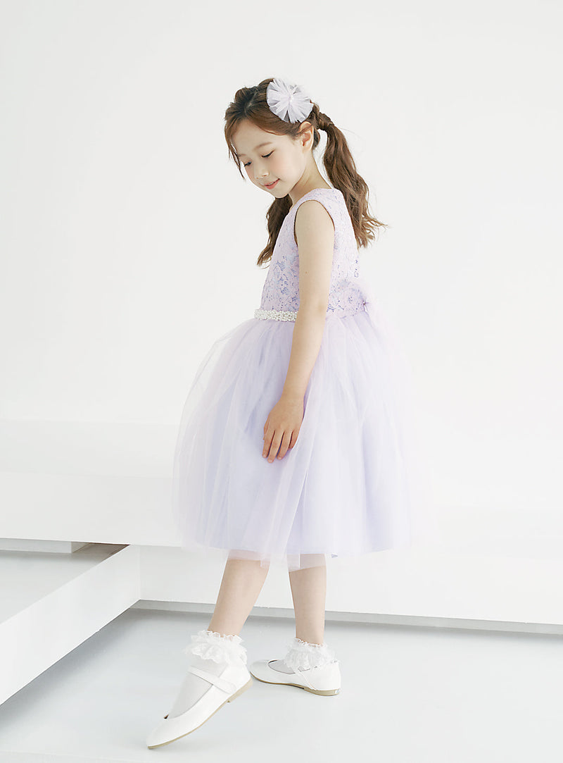 子供ドレス発表会・結婚式・おしゃれなDRESCCOのD-SU-216-バイオレット刺繍パールドレスの画像5