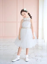 子供ドレス発表会・結婚式・おしゃれなDRESCCOのホワイトシフォンフラワーホルターネックドレスの画像5