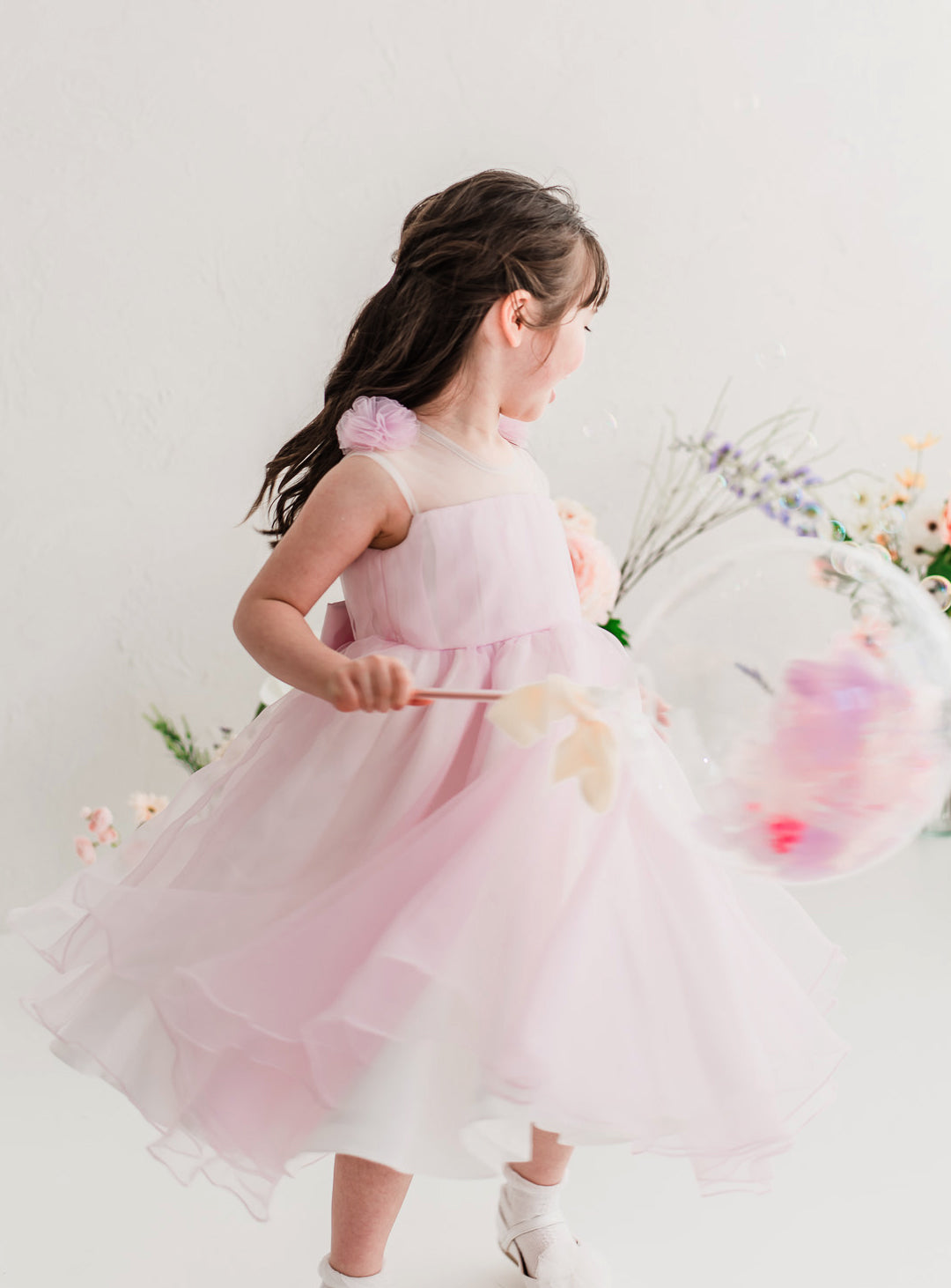 子供ドレス発表会・結婚式・おしゃれなDRESCCOのマグノリアフラワーピンクバイオレットドレスの画像6