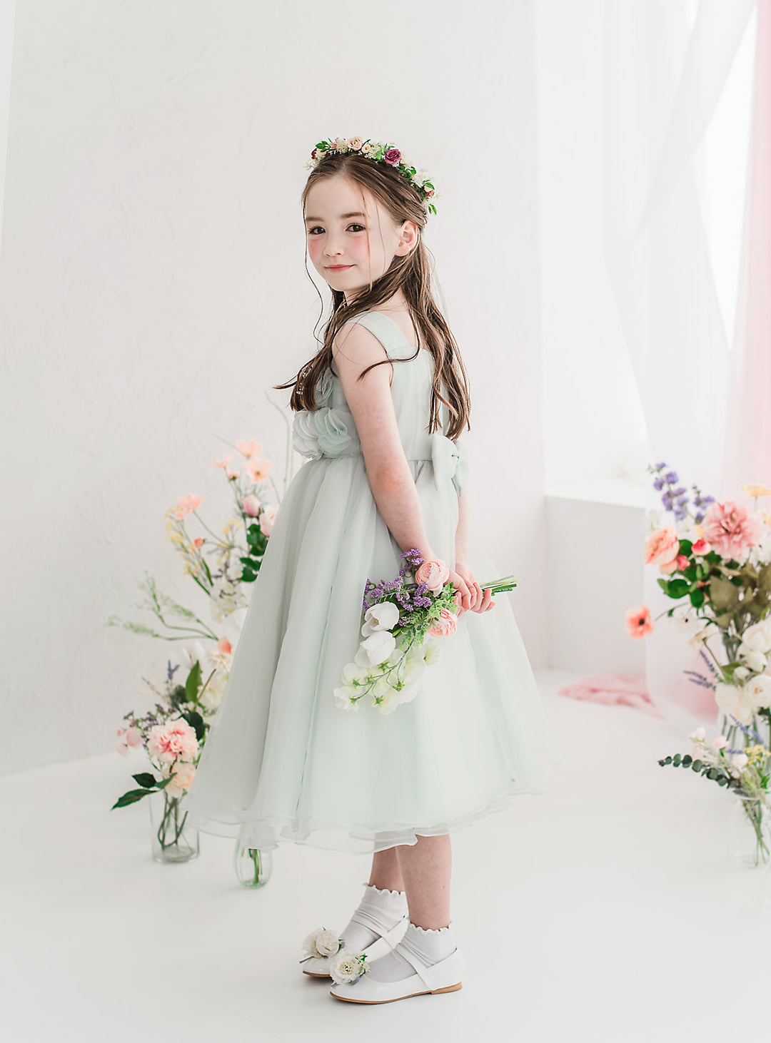 子供ドレス発表会・結婚式・おしゃれなDRESCCOのローズガーデンミントグリーンドレスの画像6