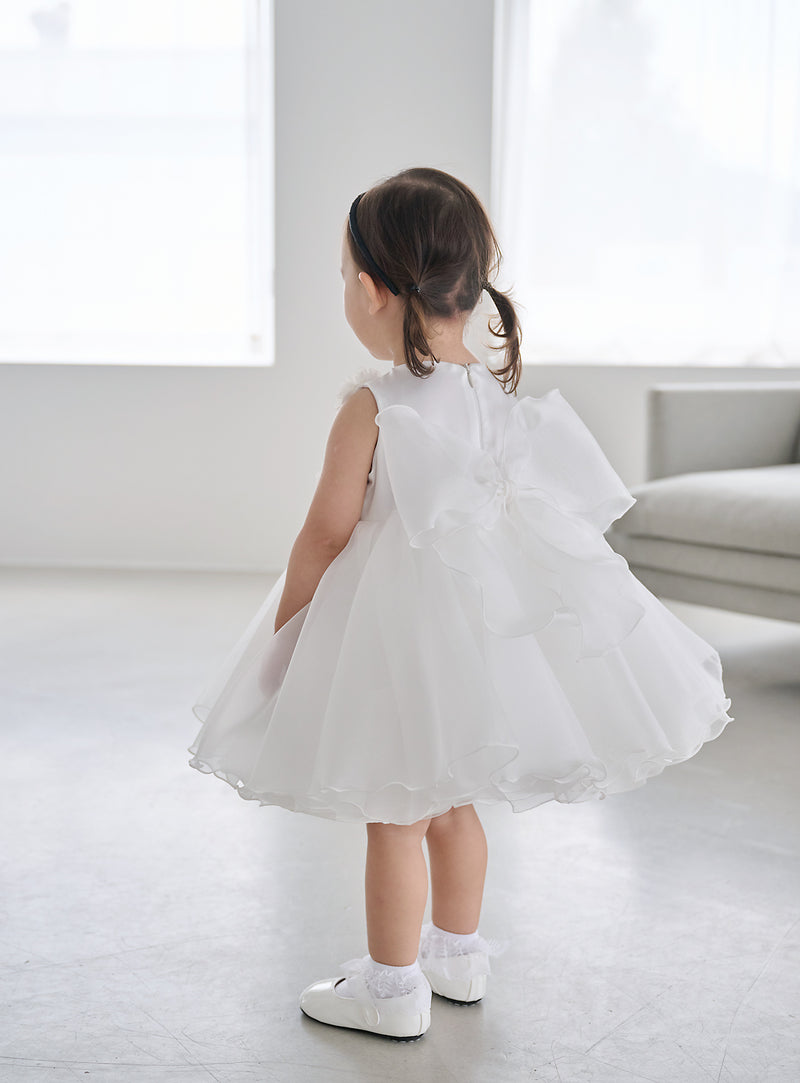 子供ドレス発表会・結婚式・おしゃれなDRESCCOのベビー・フラワーモチーフオフホワイトドレスの画像7