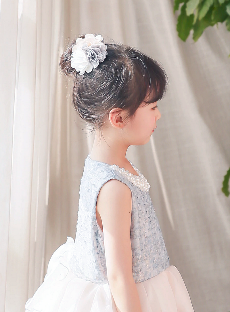子供ドレス発表会・結婚式・おしゃれなDRESCCOのパールビジューソフトベージュオーガンジードレスブルーの画像10