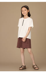 K3061 - シンプルブラックラインデザインコットンTシャツ