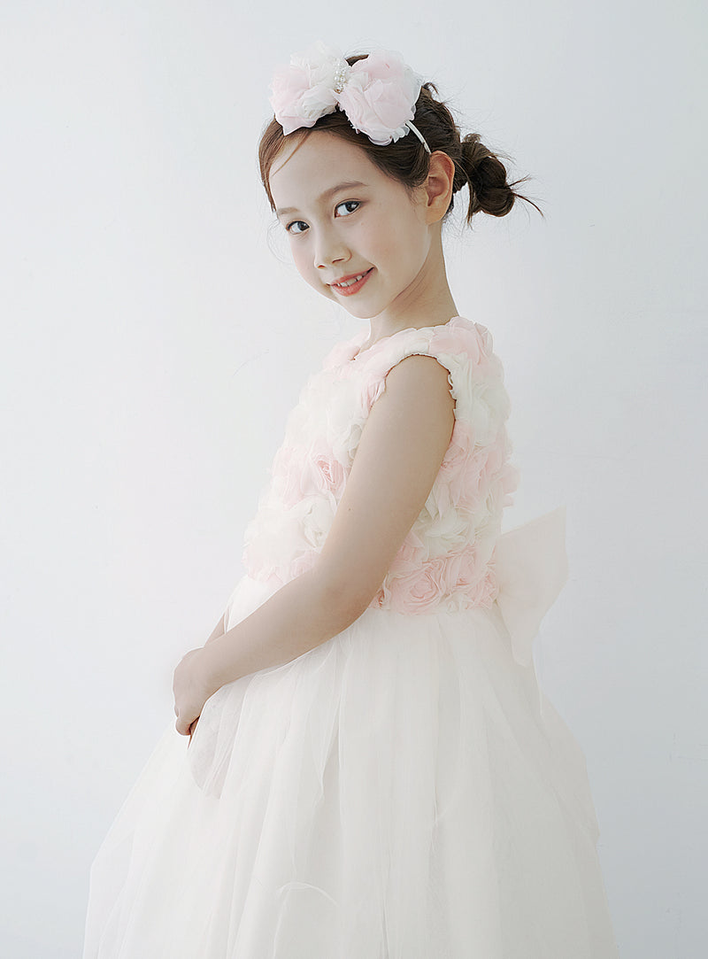 子供ドレス発表会・結婚式・おしゃれなDRESCCOのD-SU-226-アイボリーピンクシフォンローズドレスの画像8