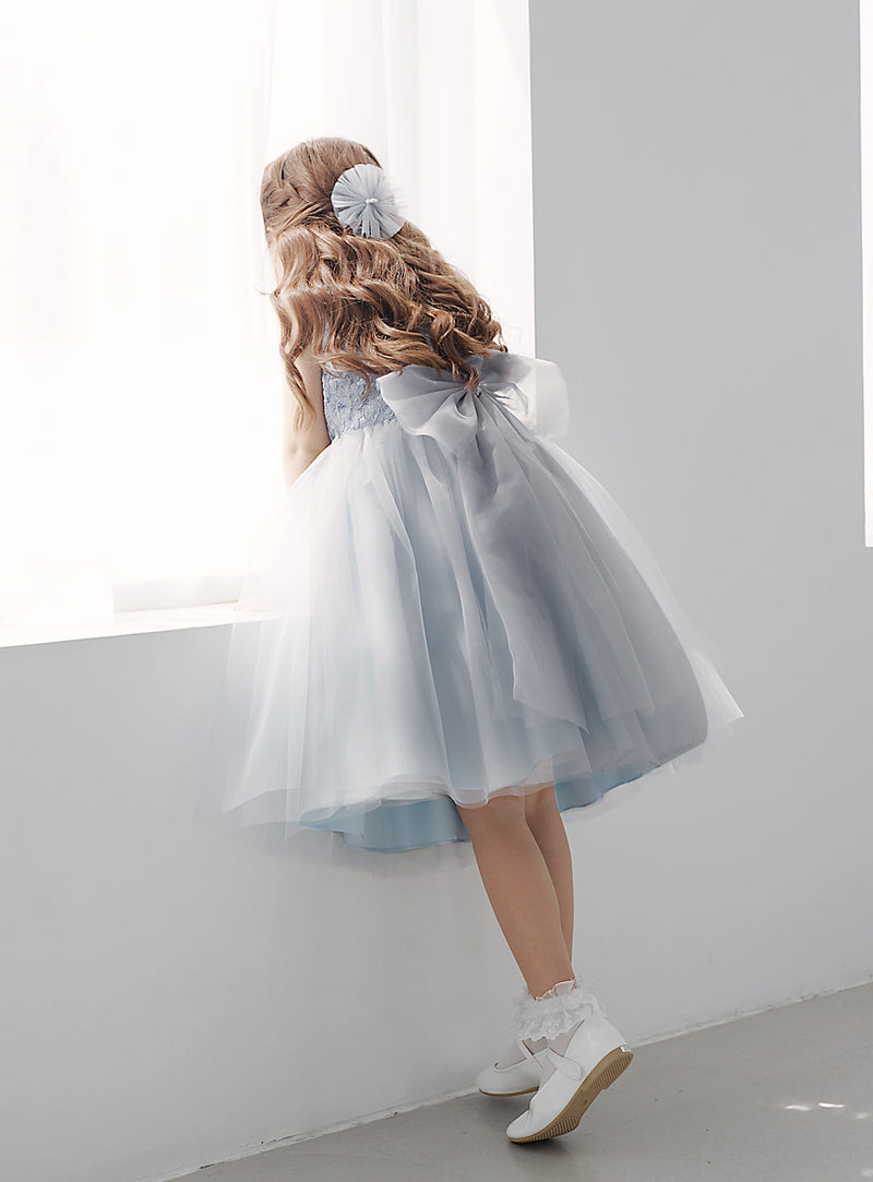 子供ドレス発表会・結婚式・おしゃれなDRESCCOのD-SU-217-ブルー×グレー刺繍ドレスの画像8