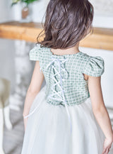 子供ドレス発表会・結婚式・おしゃれなDRESCCOのミントグリーンツイードパフスリーブベルダンディドレスの画像8