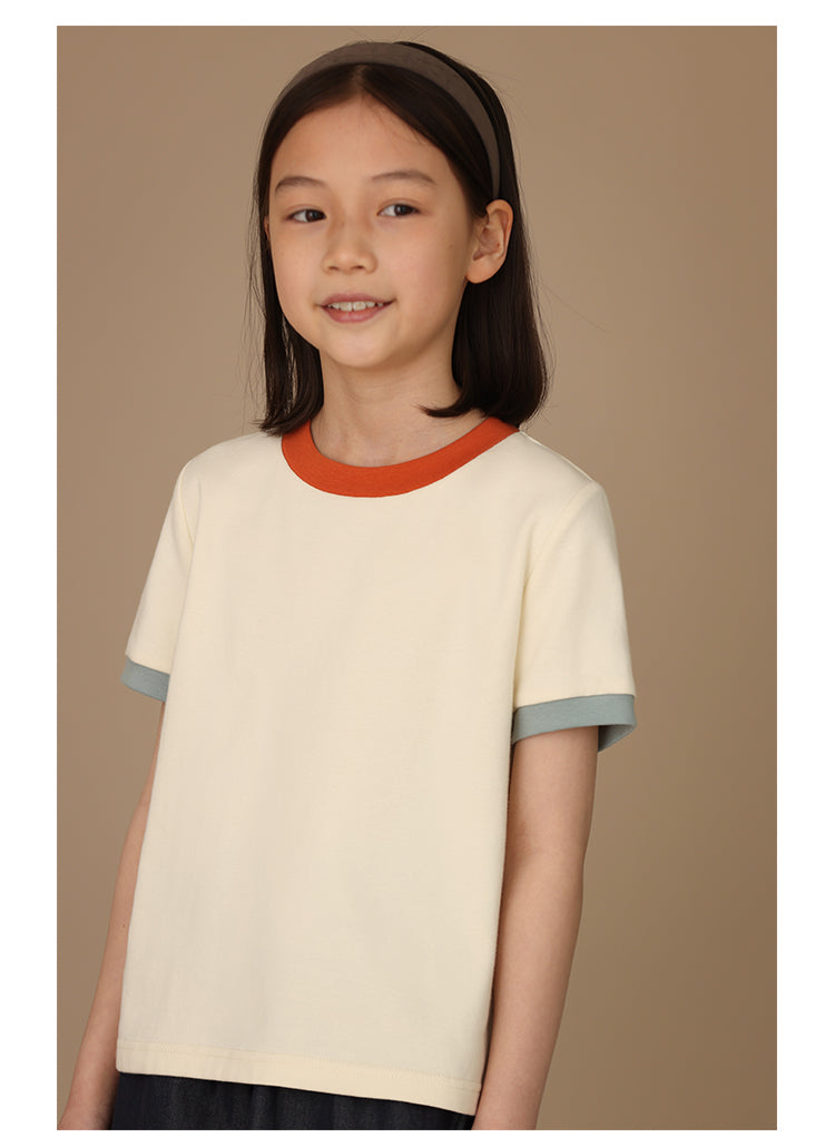 K3054 - オレンジ×グレー×アイボリーTシャツ