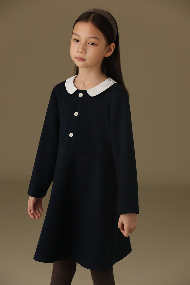 子どもおしゃれ着・スマートカジュアル COCO MODERNのK369 - ラウンドカラーネイビーワンピース裏起毛の画像(3)