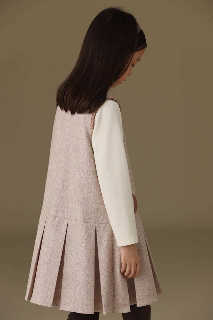 子どもおしゃれ着・スマートカジュアル COCO MODERNのK399 - フリルラインピンクベージュプリーツワンピースの画像(6)