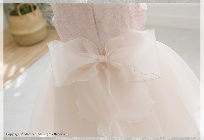 子供ドレス発表会・結婚式・おしゃれなDRESCCOのパールビジューソフトベージュオーガンジードレスの画像12