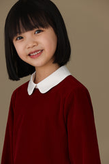 子どもおしゃれ着・スマートカジュアル COCO MODERNのK462 - ホワイトカラーレッドプリーツワンピース裏起毛の画像(17)
