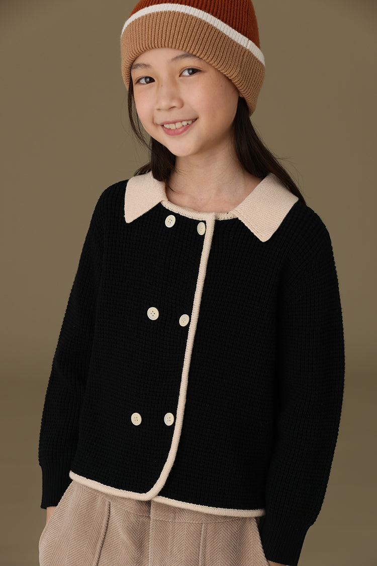 子どもおしゃれ着・スマートカジュアル COCO MODERNのK352 - ブラックワッフルバイカラーカーディガンの画像(14)