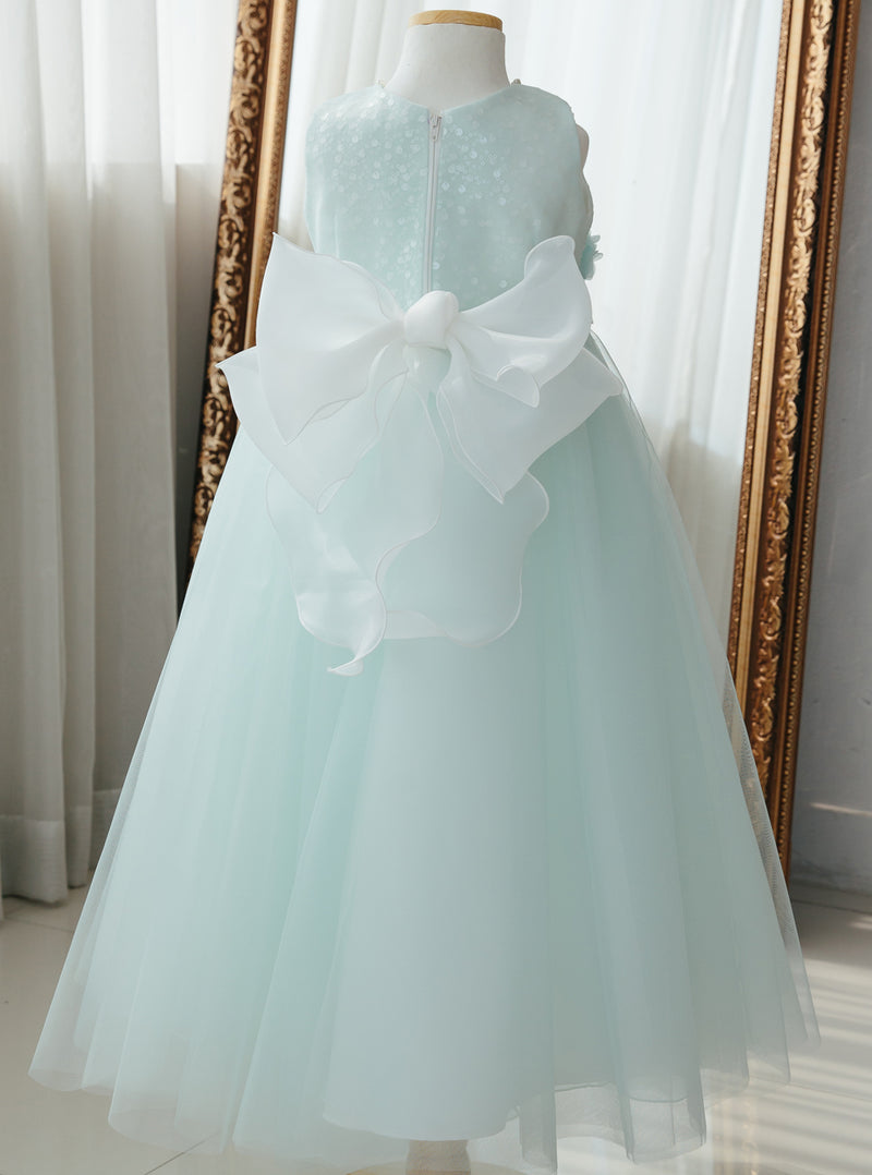 子供ドレス発表会・結婚式・おしゃれなDRESCCOのミントブルージュエリーロングドレスの画像11