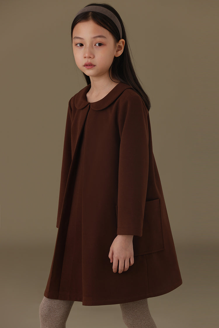子どもおしゃれ着・スマートカジュアル COCO MODERNのK387 - コーヒーブラウンラウンドネックワンピースの画像(9)