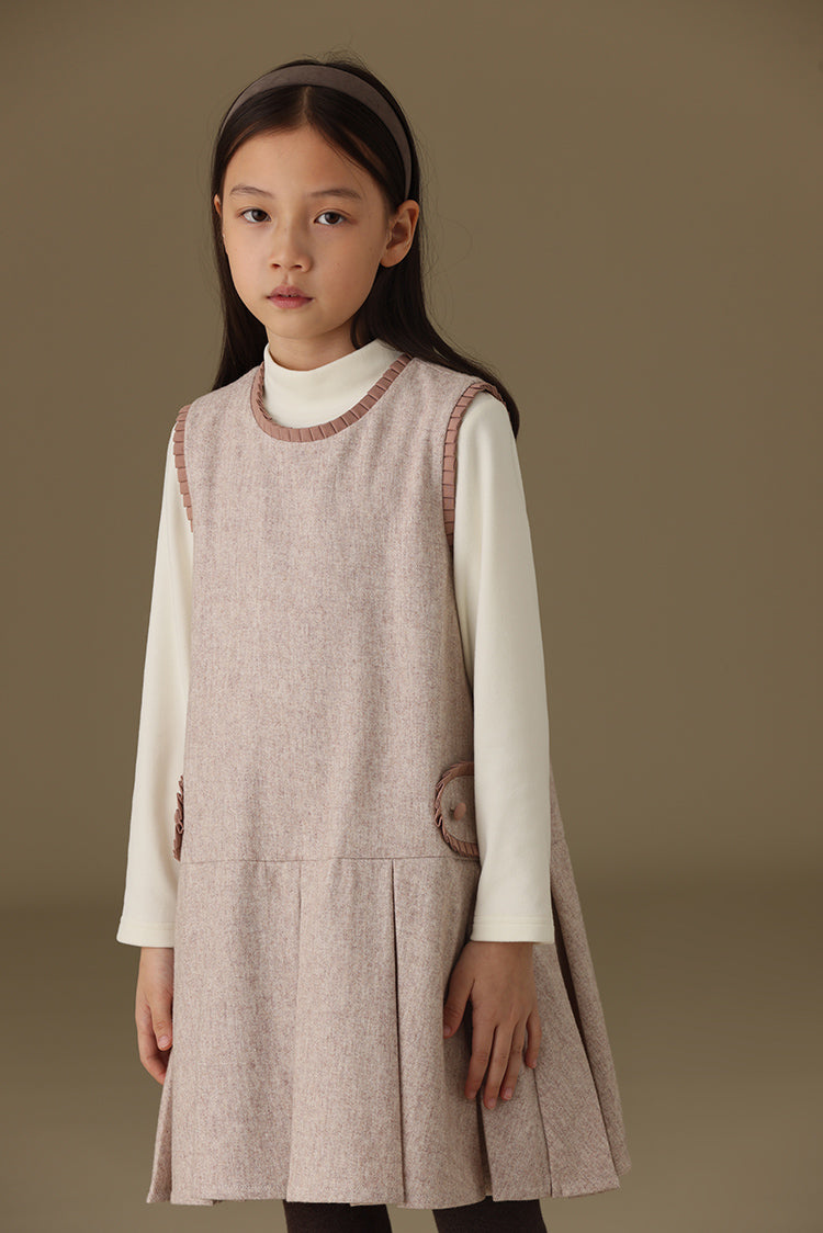 子どもおしゃれ着・スマートカジュアル COCO MODERNのK399 - フリルラインピンクベージュプリーツワンピースの画像(9)