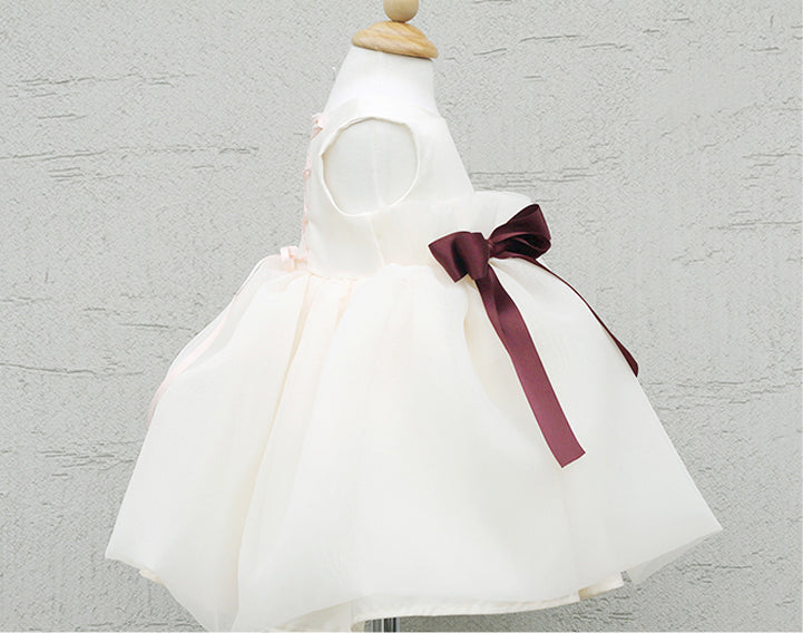 子供ドレス発表会・結婚式・おしゃれなDRESCCOのペルセポーネレッドワインリボンアイボリードレスの画像8