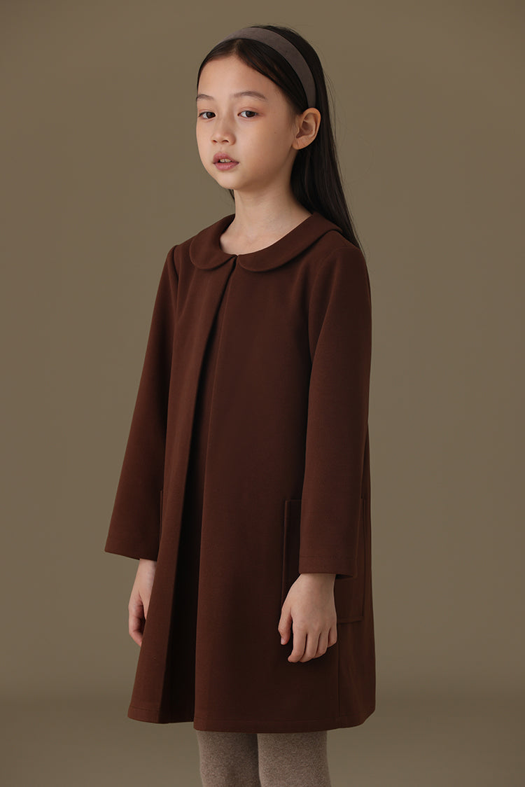 子どもおしゃれ着・スマートカジュアル COCO MODERNのK387 - コーヒーブラウンラウンドネックワンピースの画像(12)