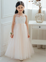 子供ドレス発表会・結婚式・おしゃれなDRESCCOのベビーピンクラグジュアリーシースルーロングドレスの画像1
