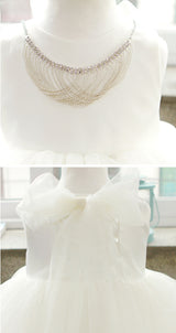 子供ドレス発表会・結婚式・おしゃれなDRESCCOのアイリスビジューネックレスビックリボンホワイトドレスの画像15