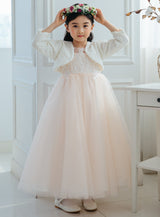 子供ドレス発表会・結婚式・おしゃれなDRESCCOのベビーピンクラグジュアリーシースルーロングドレスの画像2