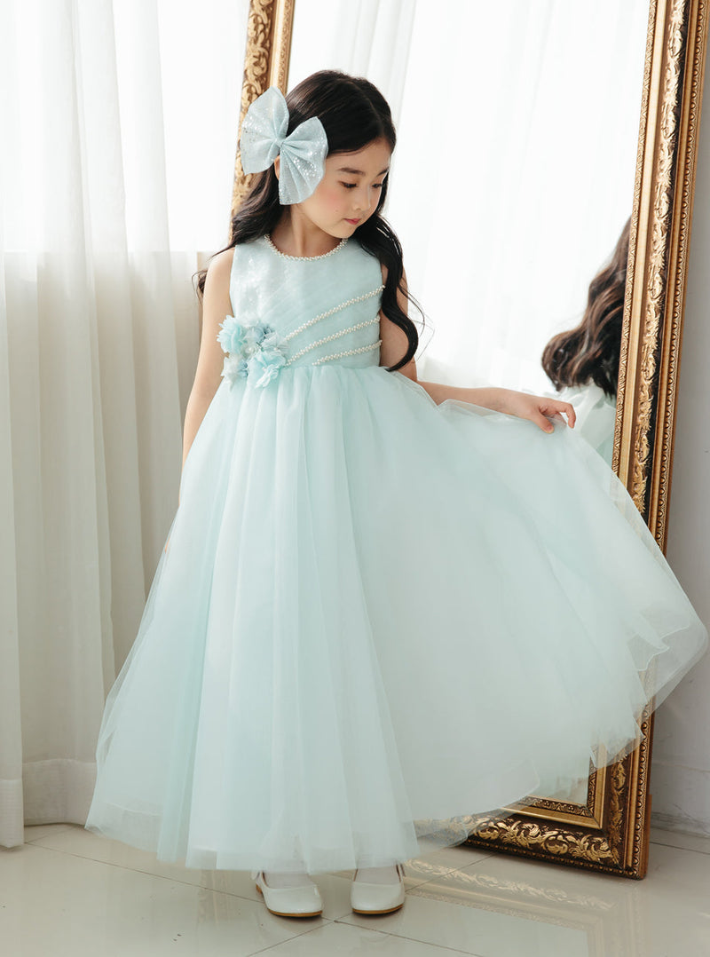 子供ドレス発表会・結婚式・おしゃれなDRESCCOのミントブルージュエリーロングドレスの画像3
