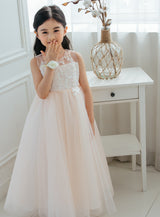子供ドレス発表会・結婚式・おしゃれなDRESCCOのベビーピンクラグジュアリーシースルーロングドレスの画像4