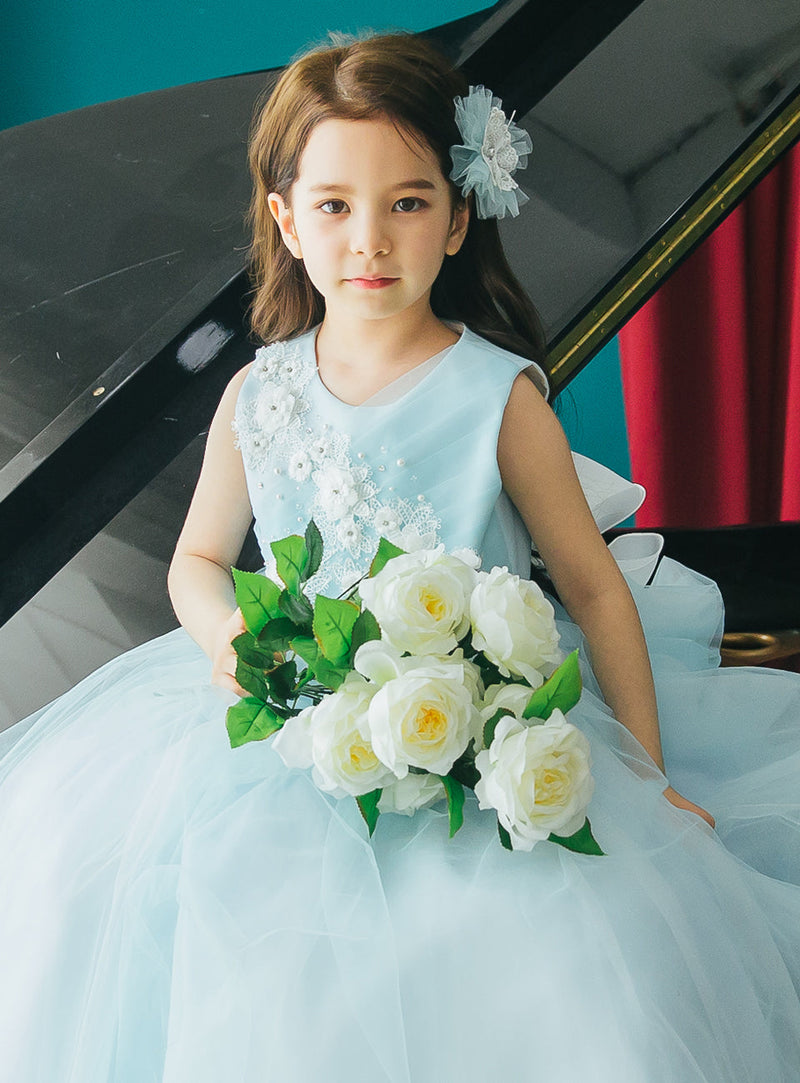 子供ドレス発表会・結婚式・おしゃれなDRESCCOのライトブルー刺繍ロングドレスの画像3