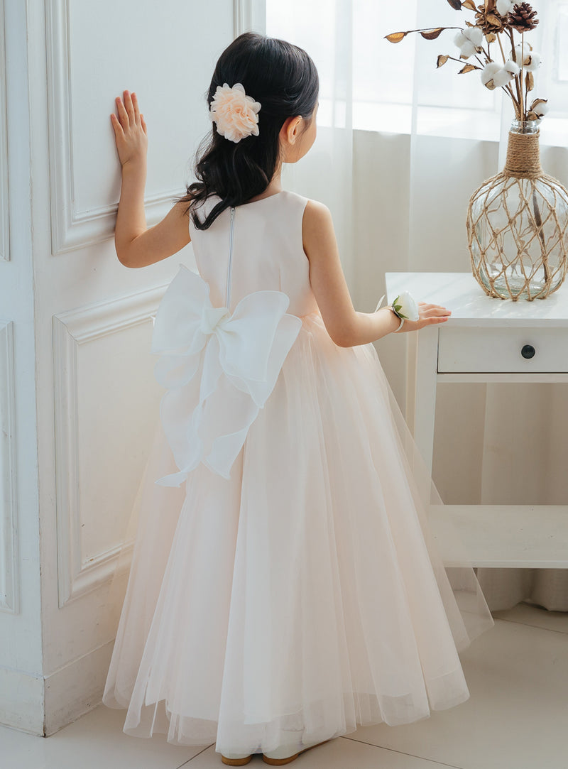 子供ドレス発表会・結婚式・おしゃれなDRESCCOのベビーピンクラグジュアリーシースルーロングドレスの画像5