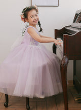 子供ドレス発表会・結婚式・おしゃれなDRESCCOのライラックフラワー刺繍ロングドレスの画像6