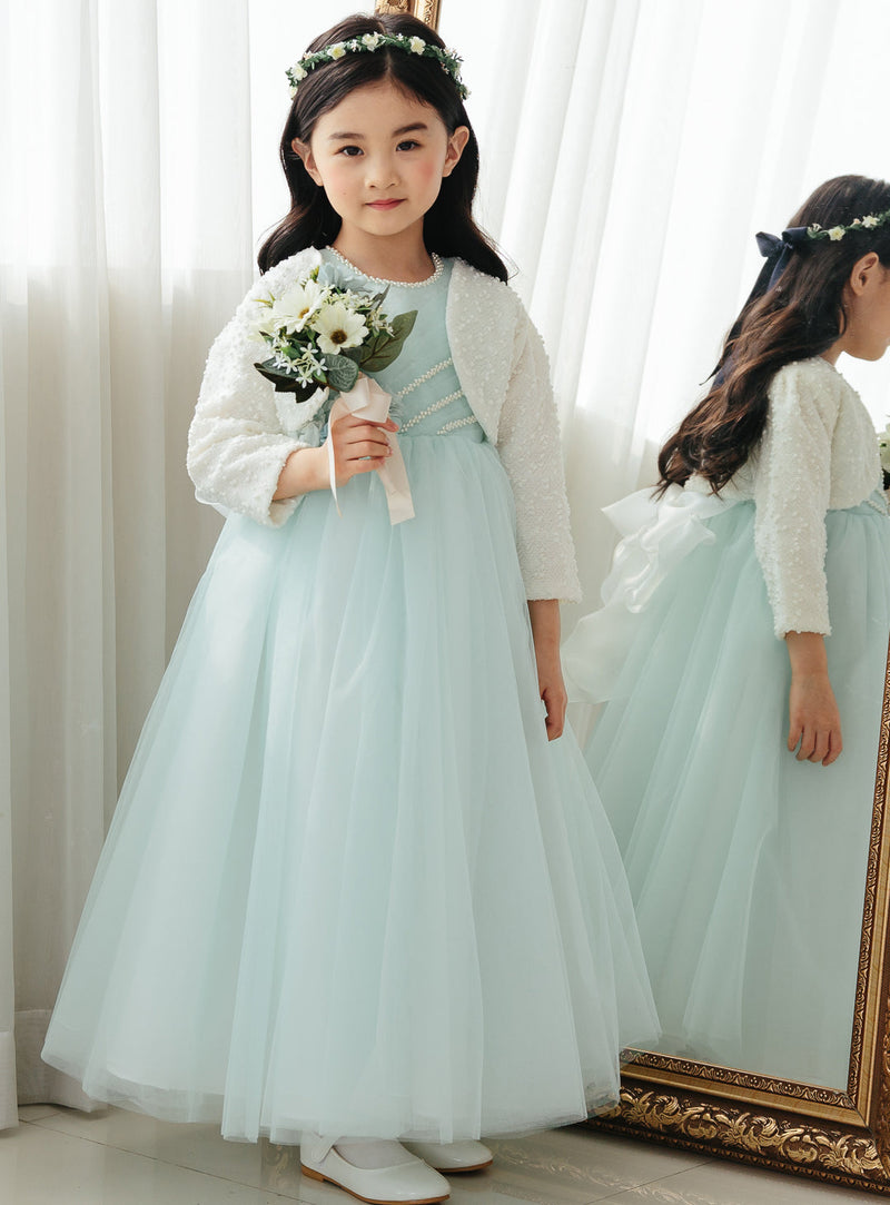 子供ドレス発表会・結婚式・おしゃれなDRESCCOのミントブルージュエリーロングドレスの画像2