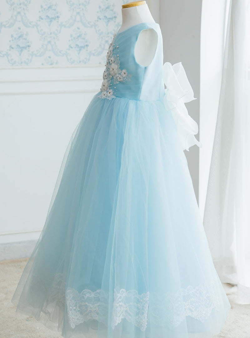 子供ドレス発表会・結婚式・おしゃれなDRESCCOのライトブルー刺繍ロングドレスの画像7