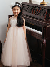 子供ドレス発表会・結婚式・おしゃれなDRESCCOのベビーピンクラグジュアリーシースルーロングドレスの画像7