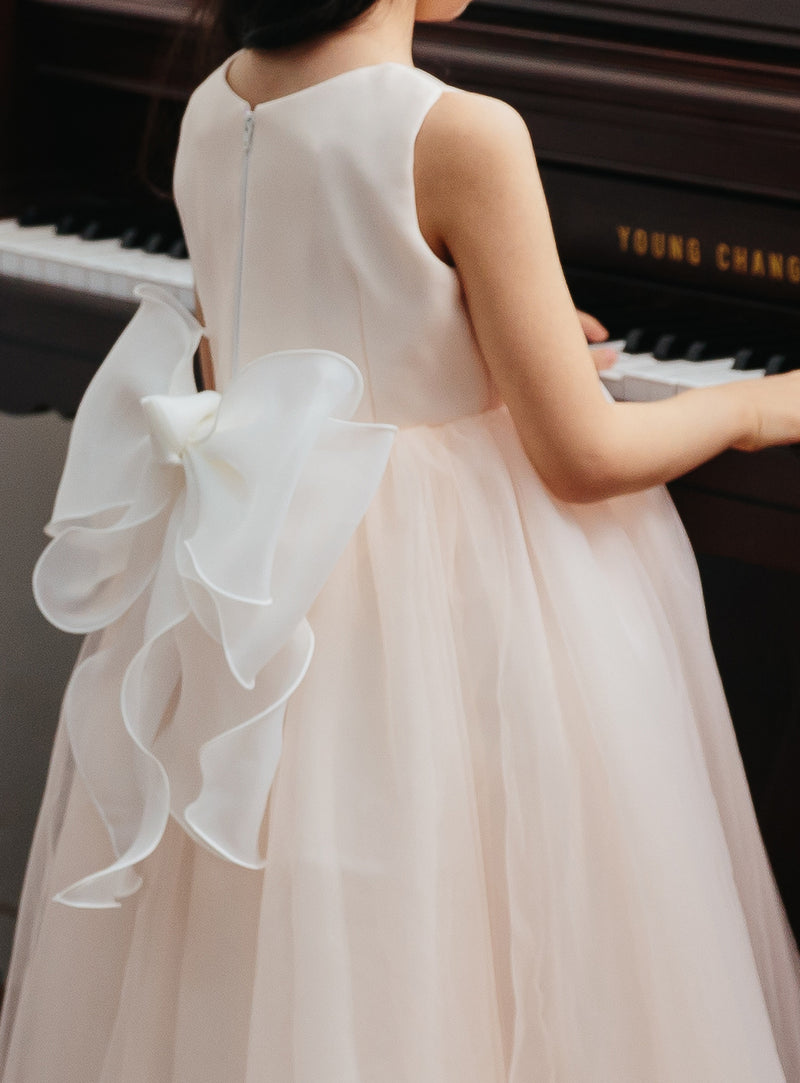 子供ドレス発表会・結婚式・おしゃれなDRESCCOのベビーピンクラグジュアリーシースルーロングドレスの画像8