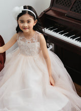 子供ドレス発表会・結婚式・おしゃれなDRESCCOのベビーピンクラグジュアリーシースルーロングドレスの画像9