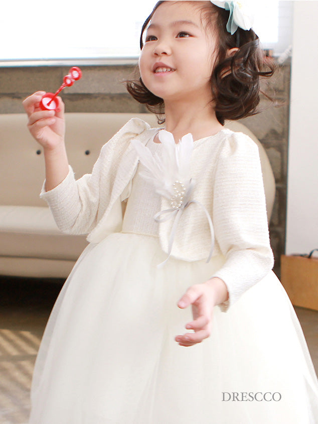 子供ドレスのボレロ・カーディガン・発表会結婚式・おしゃれなDRESCCOのヘイズツイードジャケット（ホワイト）の画像9