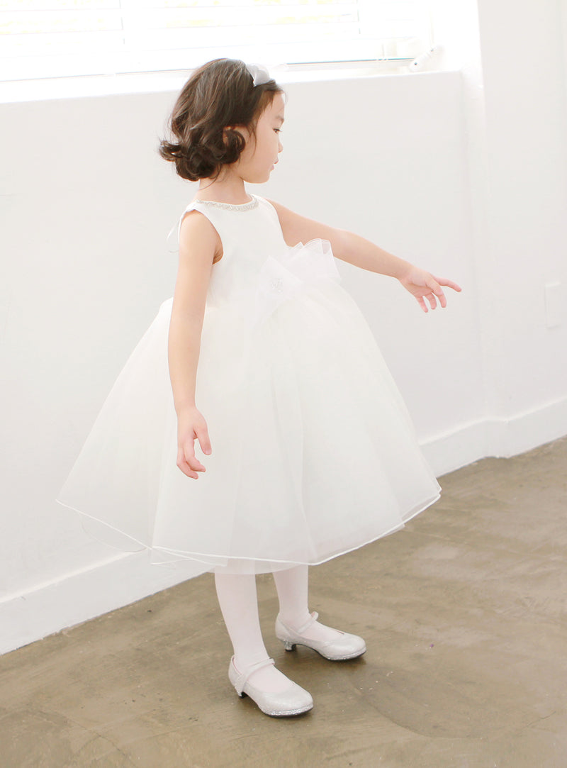 子供ドレス発表会・結婚式・おしゃれなDRESCCOのミダースビジューネックレスホワイトドレスの画像1