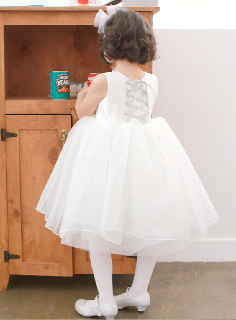 子供ドレス発表会・結婚式・おしゃれなDRESCCOのミダースビジューネックレスホワイトドレスの画像3