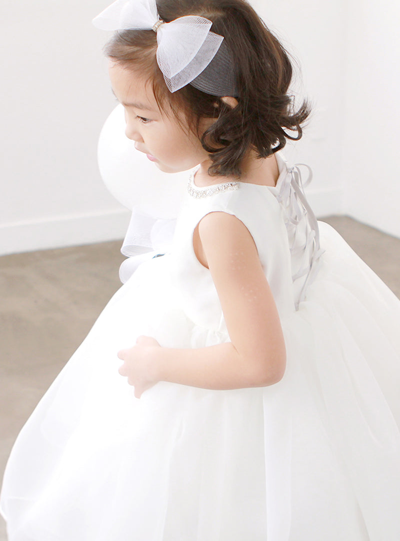 子供ドレス発表会・結婚式・おしゃれなDRESCCOのミダースビジューネックレスホワイトドレスの画像8