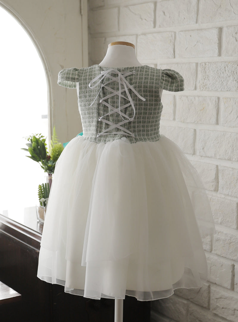子供ドレス発表会・結婚式・おしゃれなDRESCCOのミントグリーンツイードパフスリーブベルダンディドレスの画像14