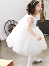 子供ドレス発表会・結婚式・おしゃれなDRESCCOのアイリスビジューネックレスビックリボンホワイトドレスの画像5