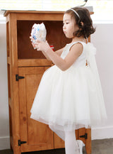 子供ドレス発表会・結婚式・おしゃれなDRESCCOのアイリスビジューネックレスビックリボンホワイトドレスの画像6