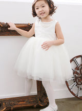 子供ドレス発表会・結婚式・おしゃれなDRESCCOのアイリスビジューネックレスビックリボンホワイトドレスの画像7