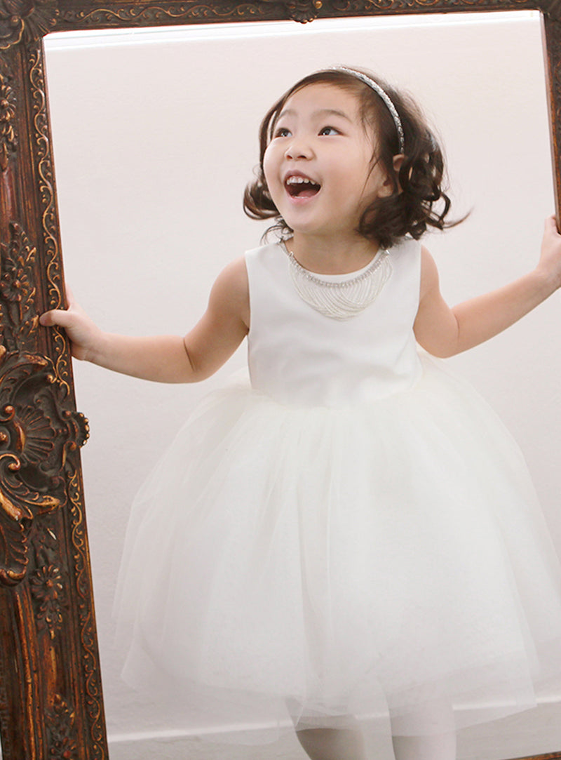 子供ドレス発表会・結婚式・おしゃれなDRESCCOのアイリスビジューネックレスビックリボンホワイトドレスの画像8
