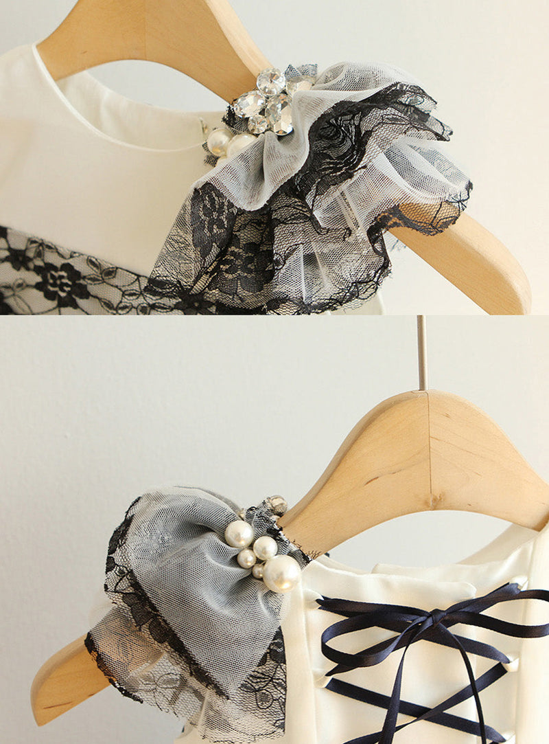 子供ドレス発表会・結婚式・おしゃれなDRESCCOのアルフェンホワイトブラック刺繍ドレスの画像15