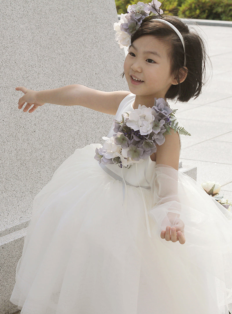 子供ドレス発表会・結婚式・おしゃれなDRESCCOのヘスティアブーケコサージュホワイトドレスの画像3