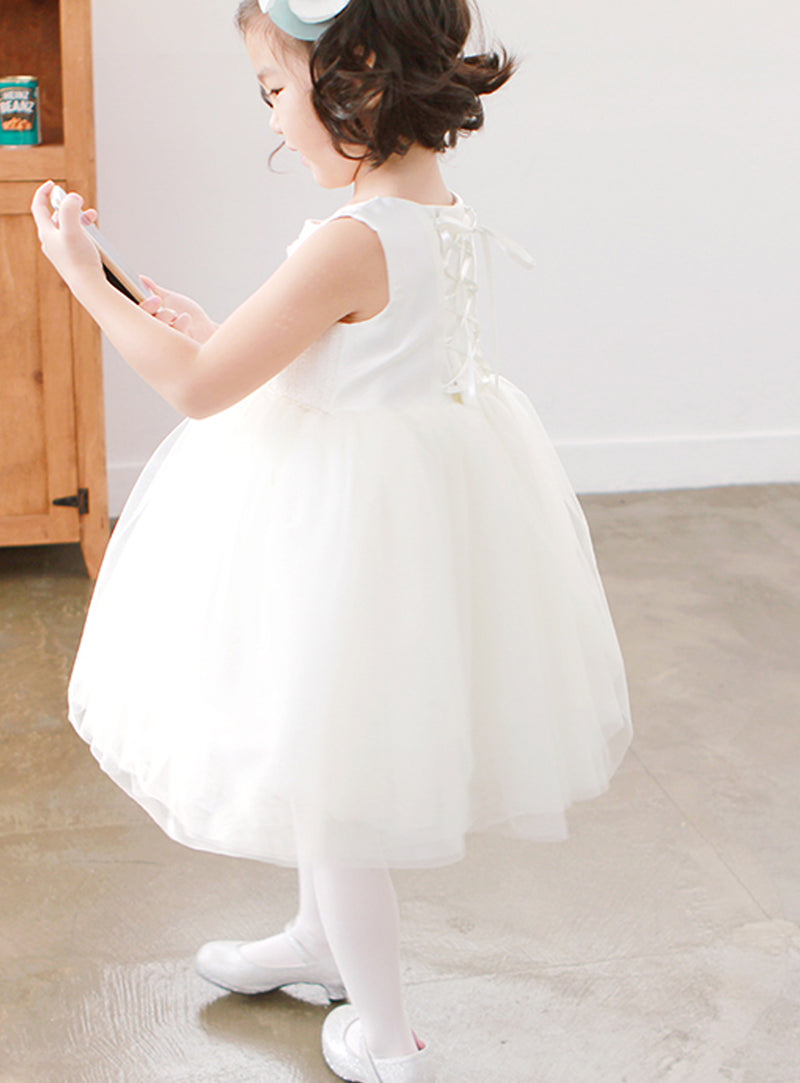 子供ドレス発表会・結婚式・おしゃれなDRESCCOのテティスフラワーコサージュツイードドレスの画像5