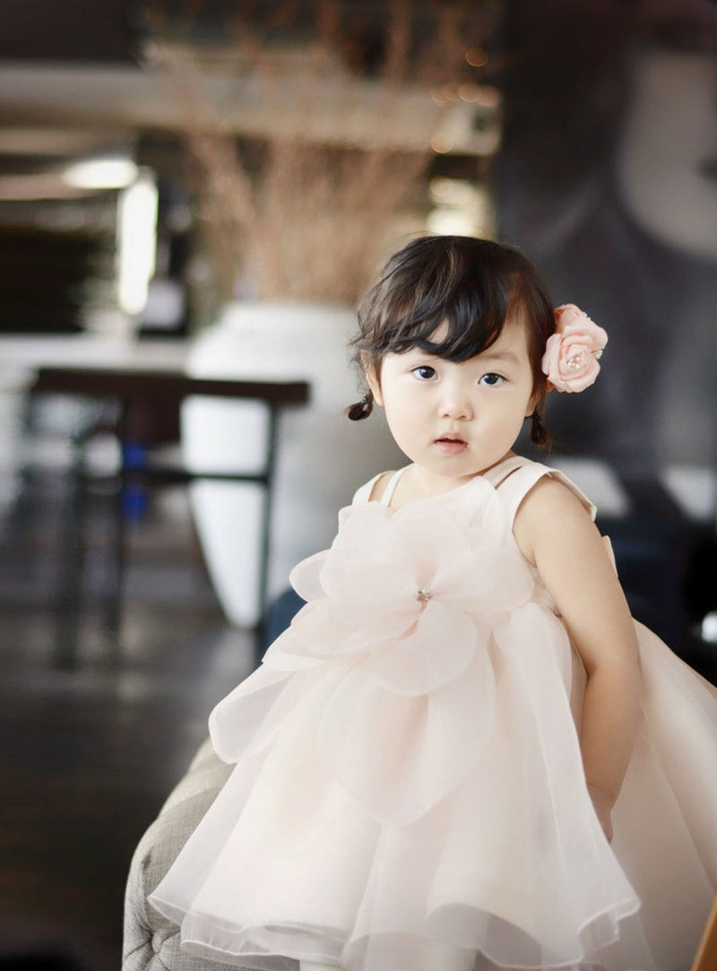 子供ドレス発表会・結婚式・おしゃれなDRESCCOのムーンライトフラワーピーチピンクドレスの画像1