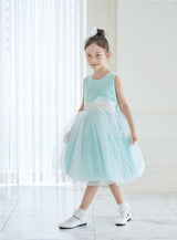 子供ドレス発表会・結婚式・おしゃれなDRESCCOのD-SU-57-3-ミントブルーフラワーリーフドレスの画像1