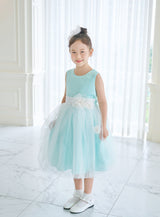 子供ドレス発表会・結婚式・おしゃれなDRESCCOのD-SU-57-3-ミントブルーフラワーリーフドレスの画像2