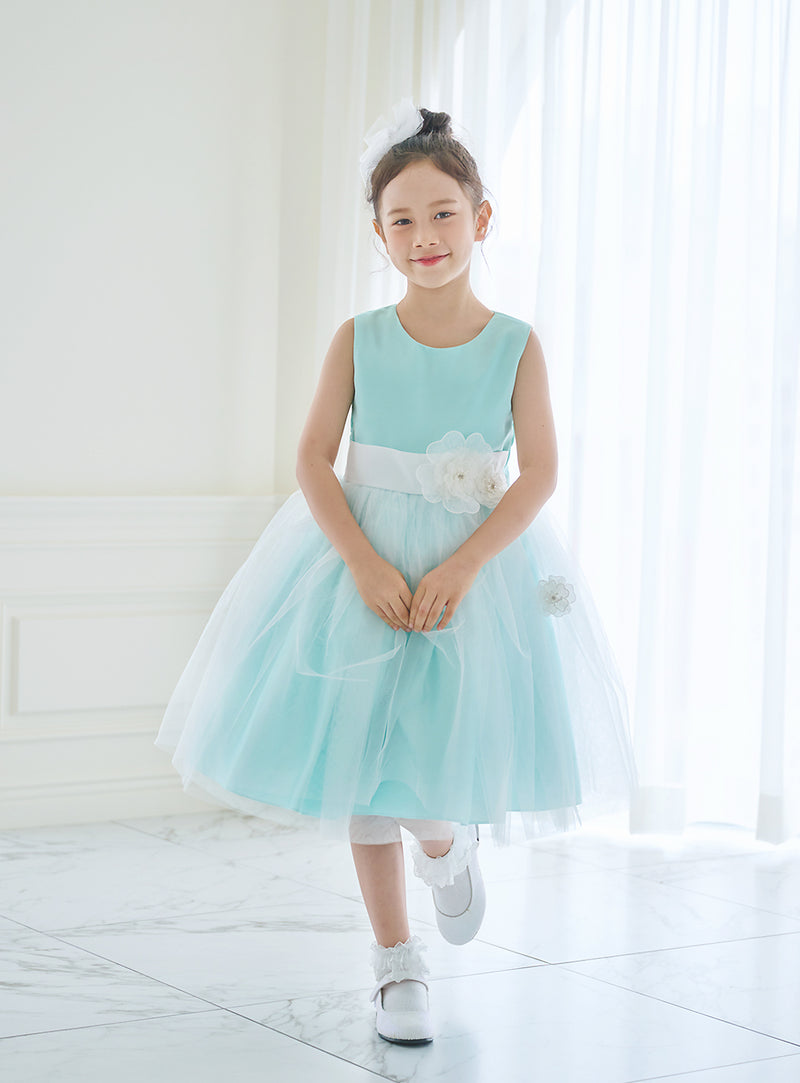 子供ドレス発表会・結婚式・おしゃれなDRESCCOのD-SU-57-3-ミントブルーフラワーリーフドレスの画像3